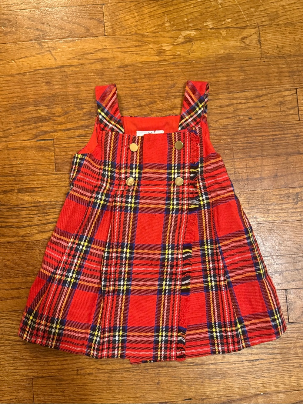 Vintage Red Plaid Kids Pinafore Dress